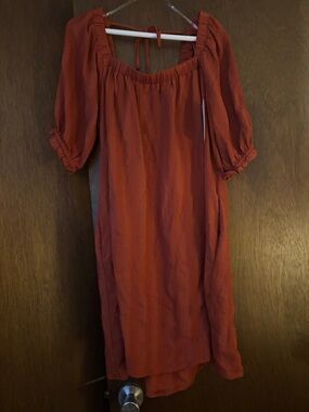 bohme Rust Red Midi Peasant Dress